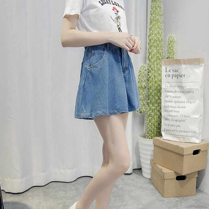 Quần short jean nữ lưng cao ống rộng