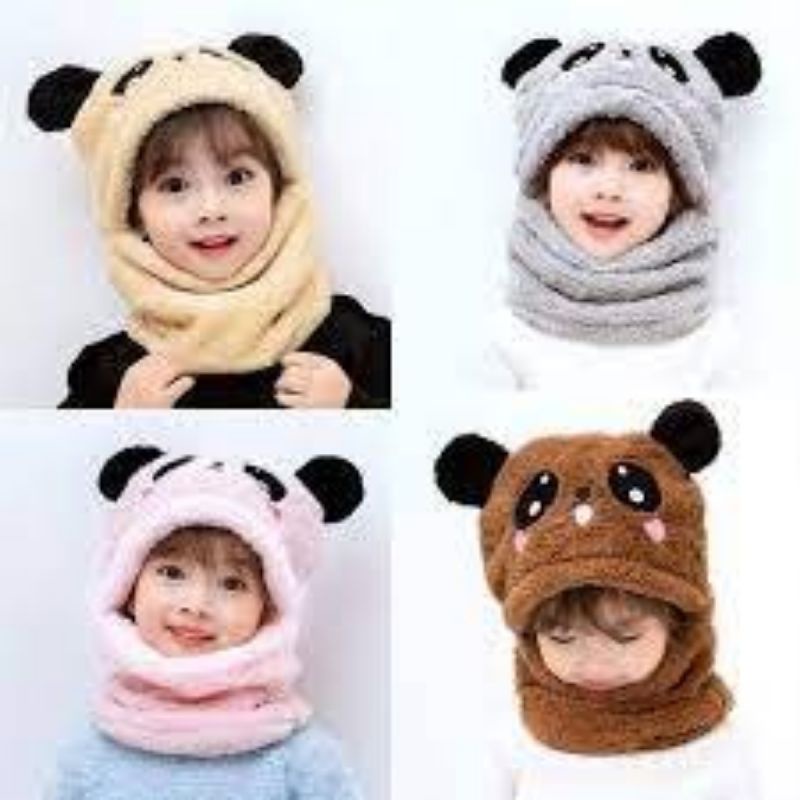 Mũ Len Trùm Đầu Kèm Khăn Quàng Cổ Hình Gấu Trúc Đáng Yêu Cho Bé