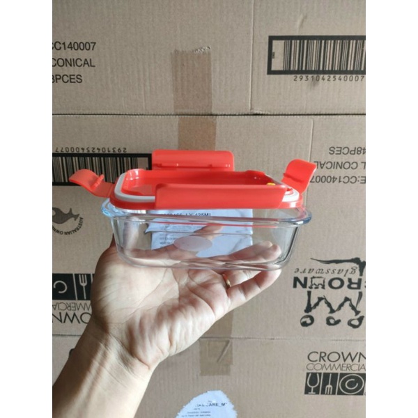 Hộp thủy tinh chữ nhật 640ml Nắp Đỏ  - hộp đựng cơm văn phòng