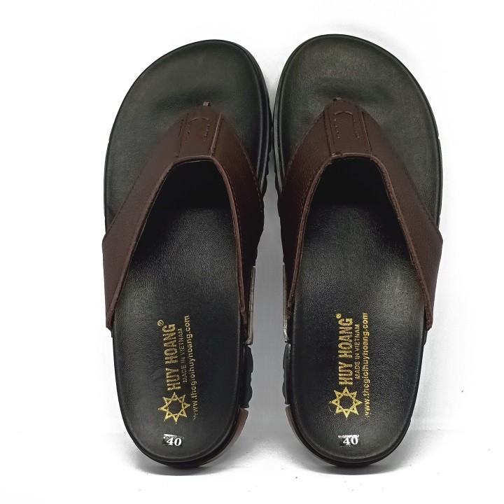 Dép nam da bò xỏ ngón Huy Hoàng (nâu) HF7789
