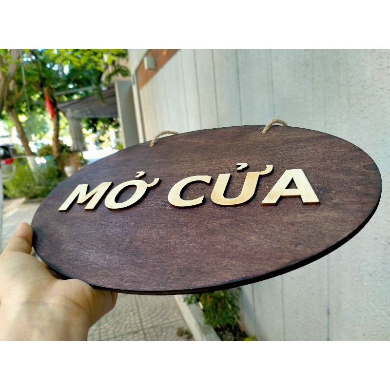 Bảng gỗ dán chữ gỗ 2 mặt "Đóng cửa - Mở cửa" mẫu bầu dục oval + kèm dây treo - LUMY Wood