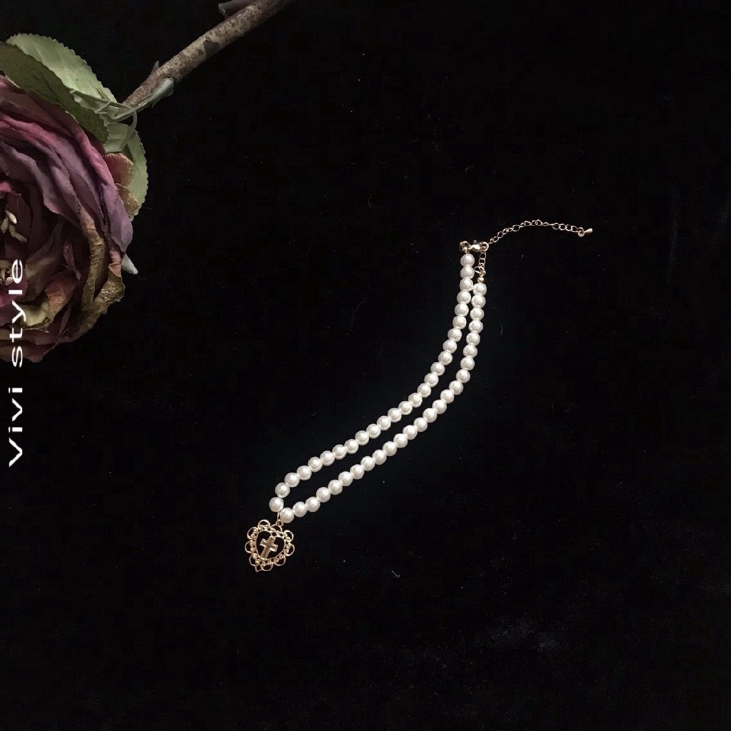 Dây Chuyền Mặt Trái Tim Đính Hạt Ngọc Trai Xinh Xắn