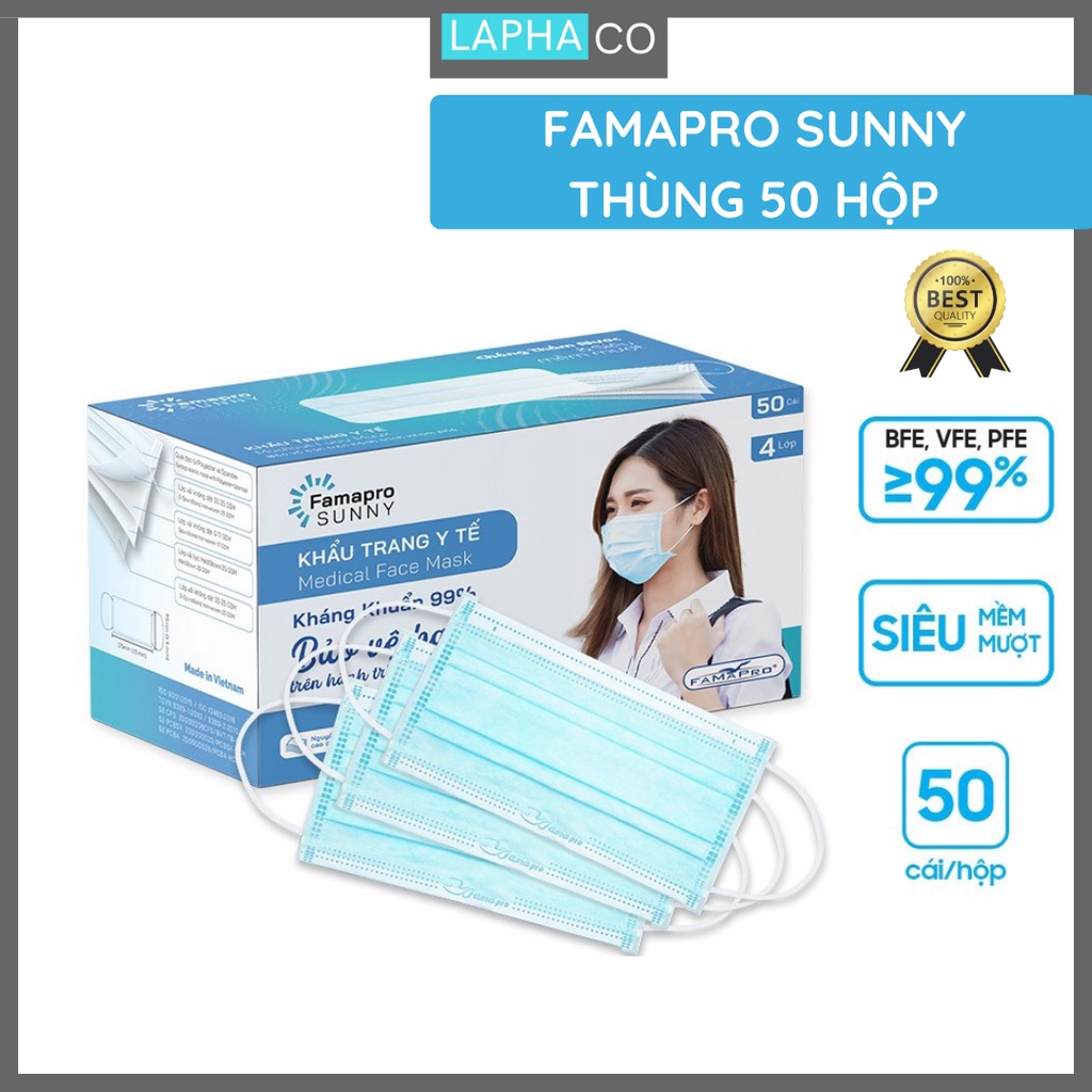 [SUNNY- COMBO 2- HỘP 50 CÁI] Khẩu trang y tế kháng khuẩn 4 lớp Famapro Sunny (50 cái/ hộp)