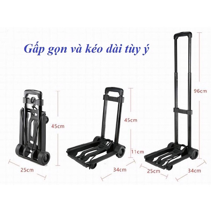 Xe đẩy hàng gấp gọn, xe kéo hàng kèm dây buộc