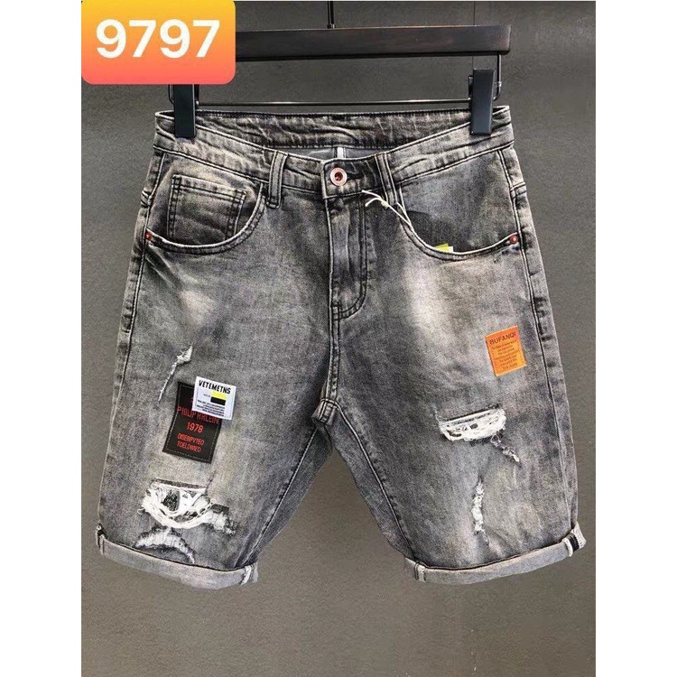 Quần short jean nam CAO CẤP vá da chất jean co dãn mẫu mới hot trend