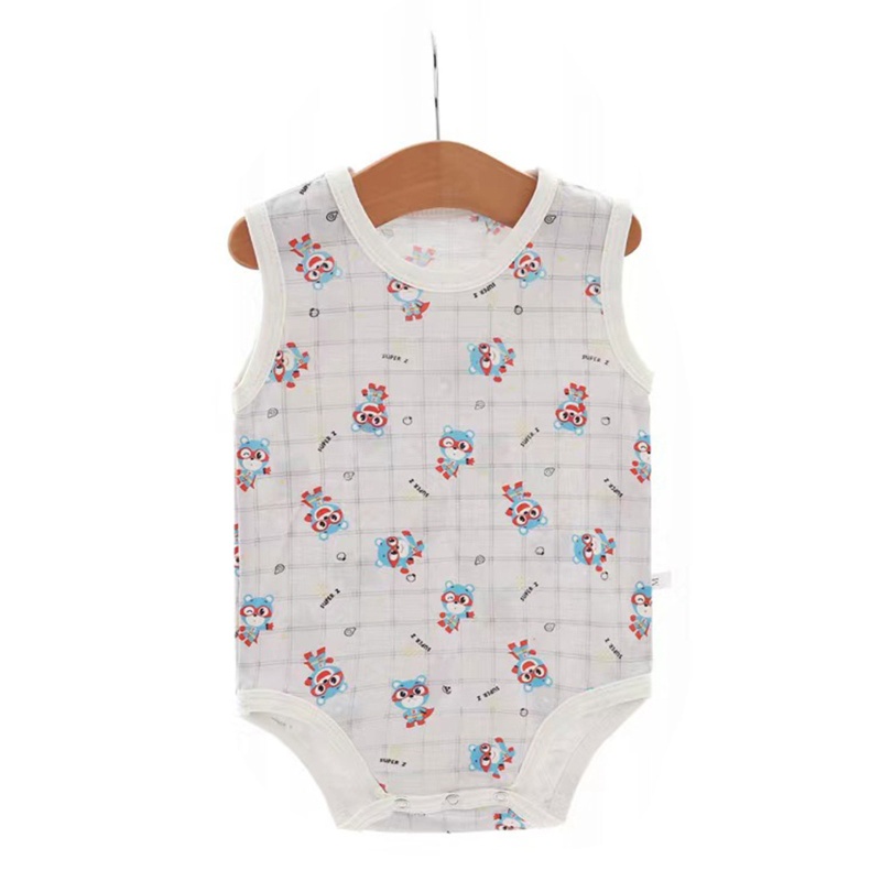 Bộ Áo Liền Quần Cotton Không Tay In Hoạt Hình Dành Cho Bé Sơ Sinh