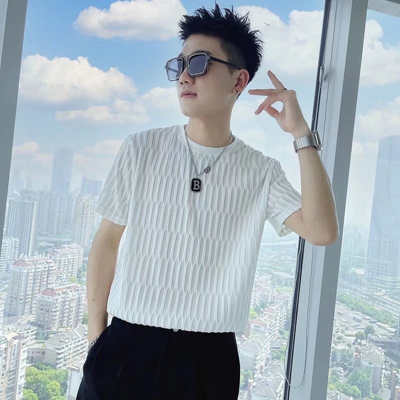 Áo Thun Mùa Hè 2022 Tay Cộc Phồng Bằng Lụa Lạnh Cao Cấp Có Cảm Giác Thoải Mái Màu Trắng Đen M-2XL Cho Nam