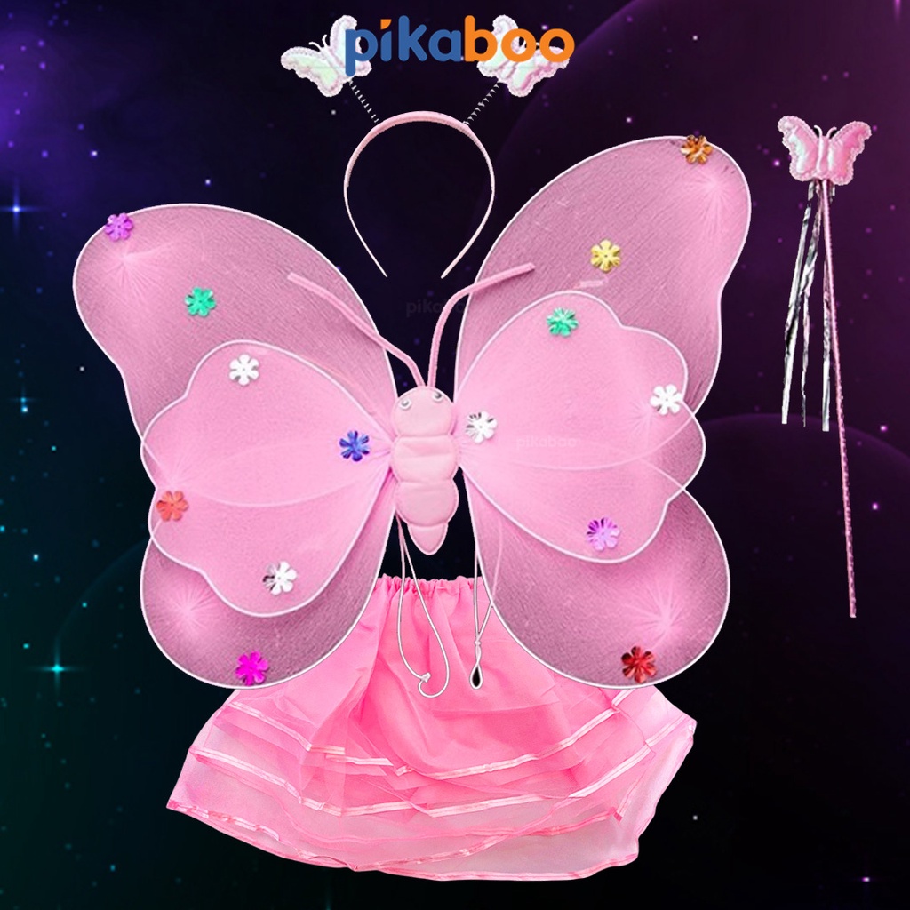 (Summer Sale 50%) Bộ váy cánh tiên Pikaboo gồm 4 món váy, cánh tiên, bờm, quyền trượng xinh xắn, an toàn cho bé gái