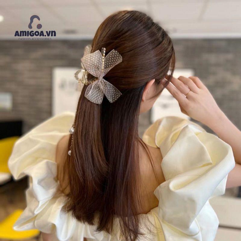 ✨✨Kẹp Tóc Hình Nơ Tua Rua Đính Ngọc Trai Thời Trang Cho Nữ