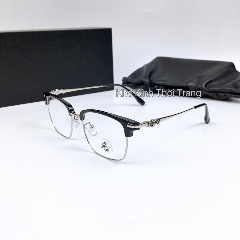 Gọng kính cận thời trang nam nữ, gọng kim loại Chrome - Hearts cao cấp mắt chống ánh sáng xanh