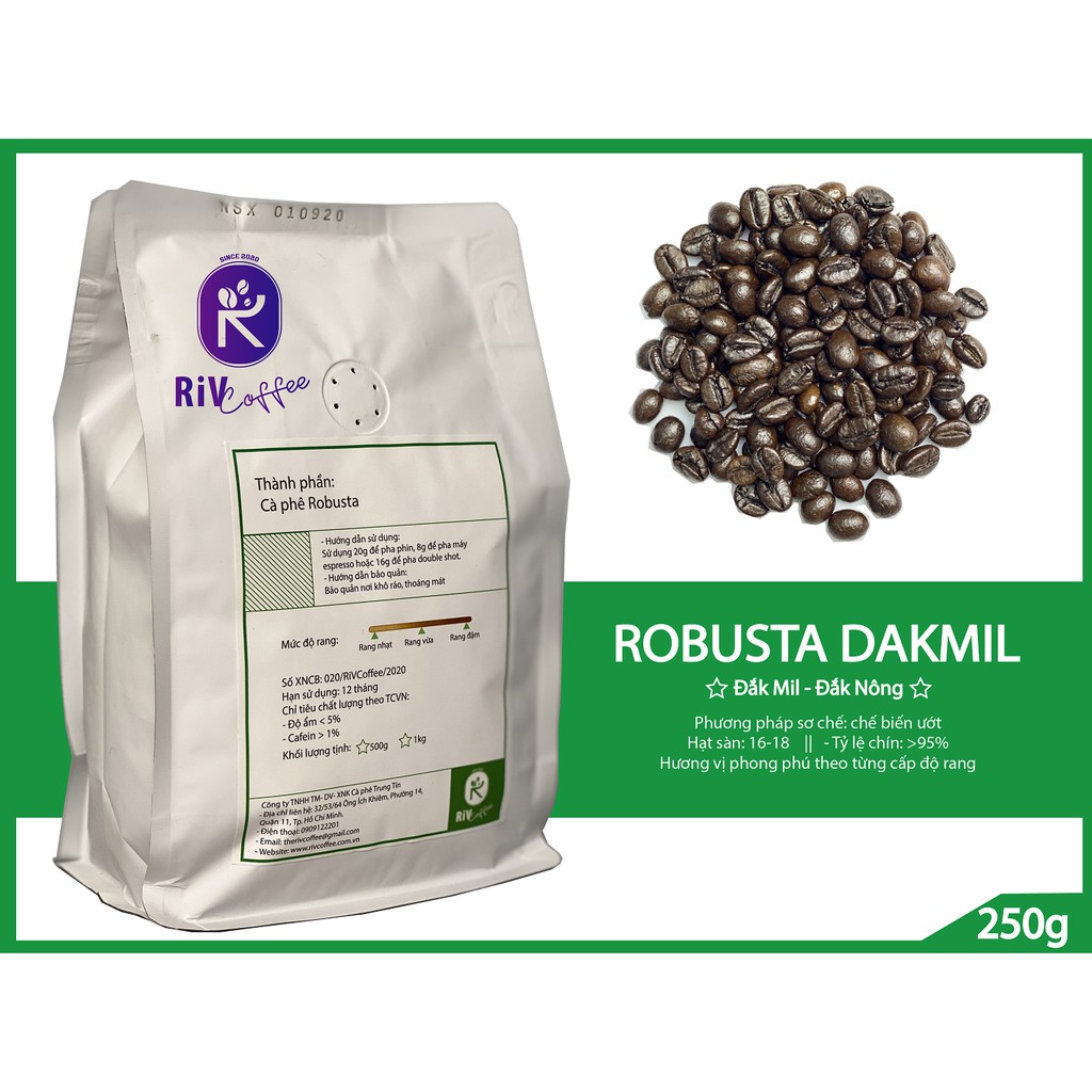 Cà phê Robusta Dakmil chế biến ướt RiV Coffee - 250g