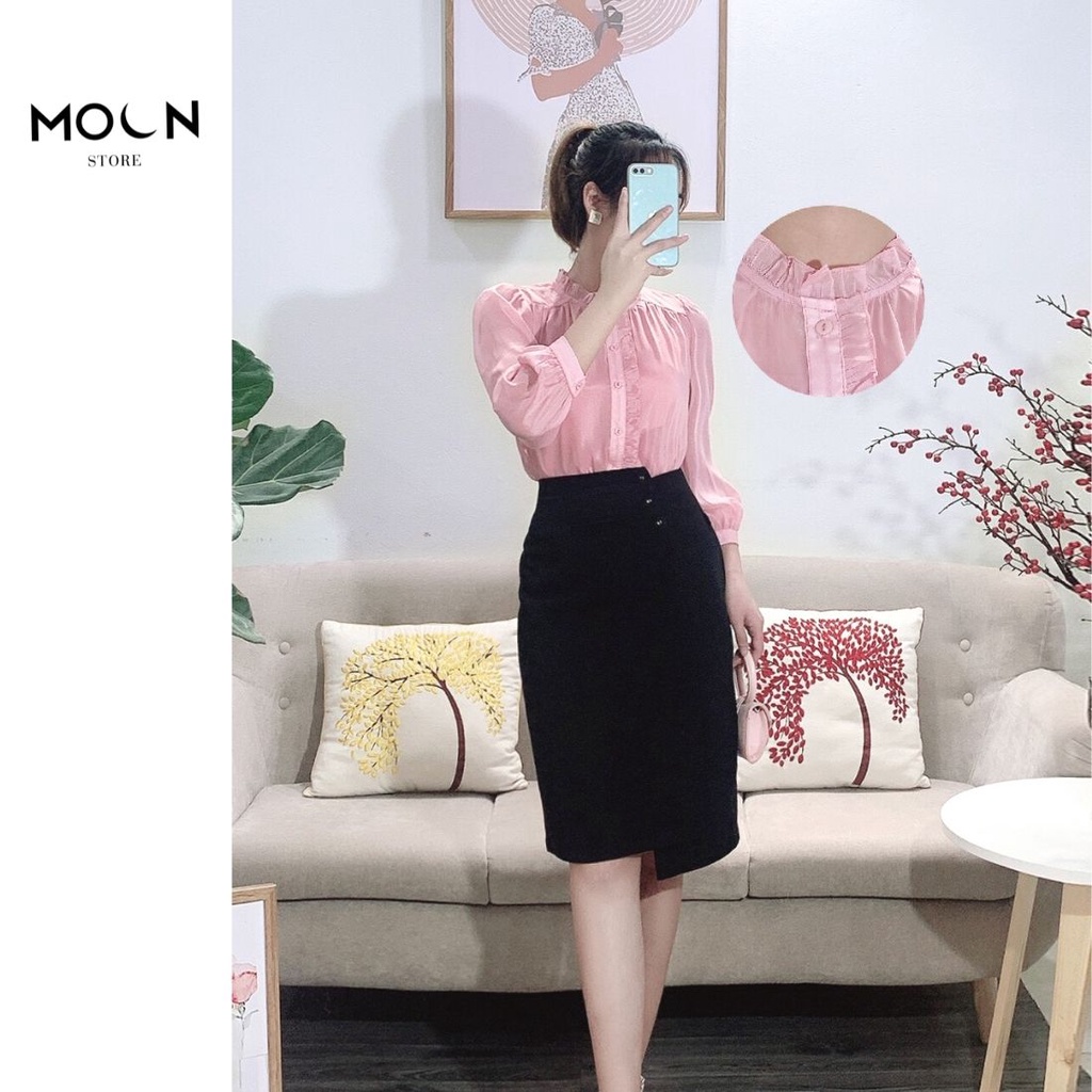 Áo sơ mi lụa cổ tròn tặng kèm áo lót dây trong áo nữ công sở BA110 MOON STORE