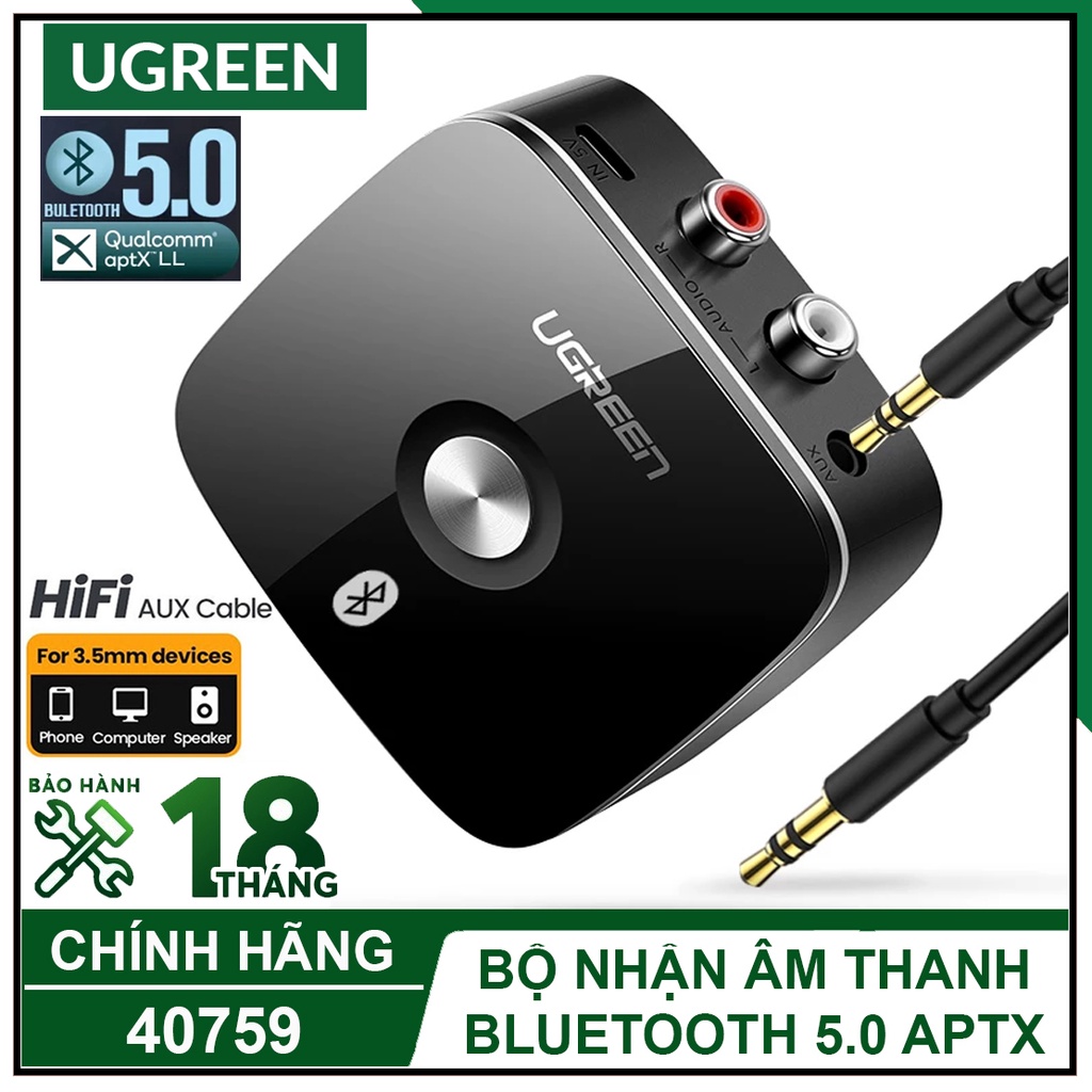 Bộ Nhận Âm Thanh Bluetooth 5.0 Aptx Cao Cấp, UGREEN CM123 Chính Hãng, hỗ trợ âm thanh HiFi