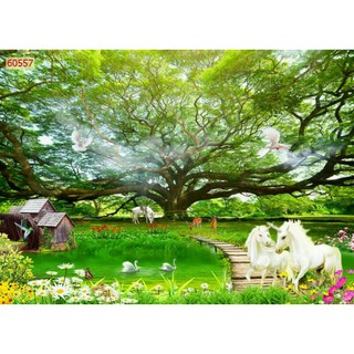 [Nhận in theo yêu cầu]Tranh 3D cảnh thiên nhiên KT ngang 1.25m*0.8m có keo sẵn