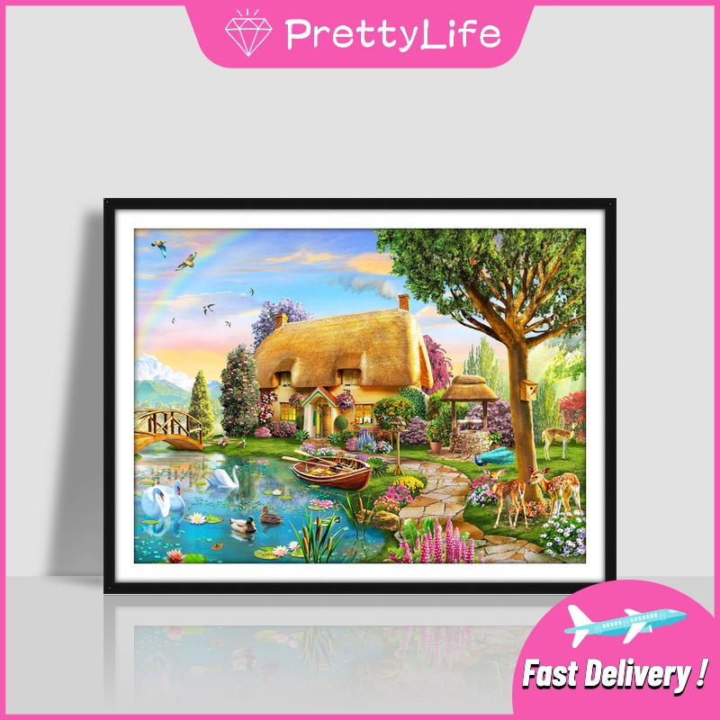 Bộ Tranh Đính Đá 5d Tự Làm 30x40cm Hình Phong Cảnh Khu Vườn Trang Trí Nhà Cửa