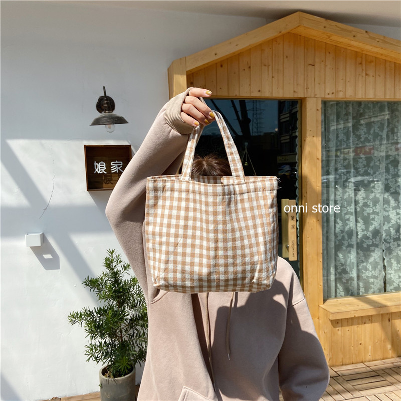 Túi vải đựng cơm trưa kẻ sọc caro phong cách Nhật Bản