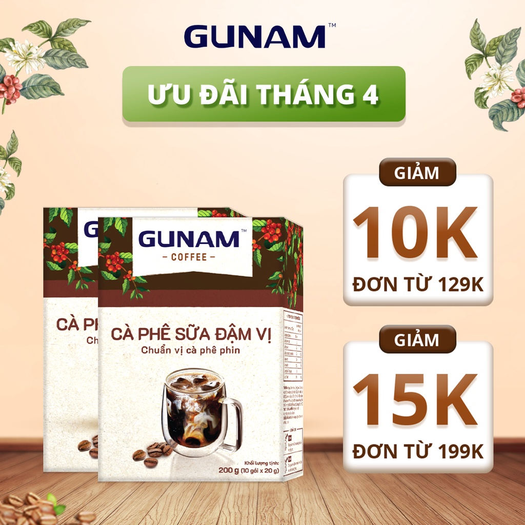 [MUA 2 TẶNG 1] Combo 2 hộp cà phê hòa tan GUNAM cà phê sữa đậm vị (hộp 10 gói x 20g)