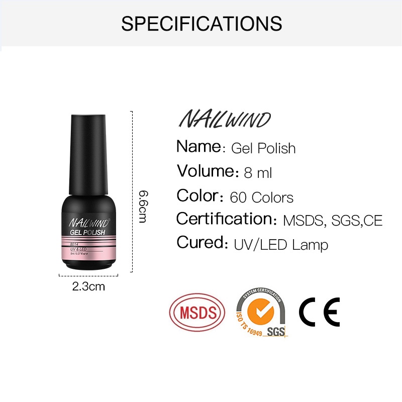 Sơn gel bóng Rosalind NAILWIND 8ml màu sắc khác nhau thiết kế móng tay nghệ thuật sấy dưới đèn LED / UV (21-40)