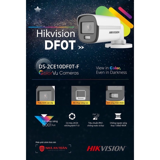 Camera Hikvision ngoài trời, màu ban đêm, dùng với đầu ghi DF0T KF0T (chính hãng)