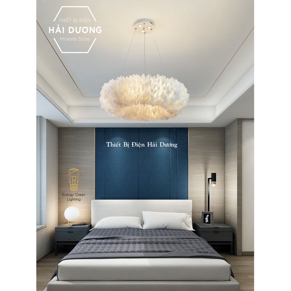 Đèn Chùm Lông Vũ Vòng Tròn 70cm Phong Cách Bắc Âu Decor Lighting - 3 Chế Độ Ánh Sáng - Phòng khách phòng ngủ sang trọng