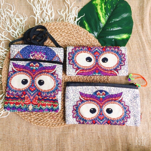 Túi thổ cẩm siêu phẩm combo  Cú Tím .