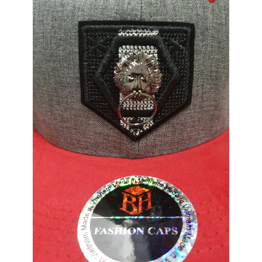 Nón Snapback, Mũ hiphop sư tử cá tính logo thêu nổi tag sắt thời trang màu đen xám