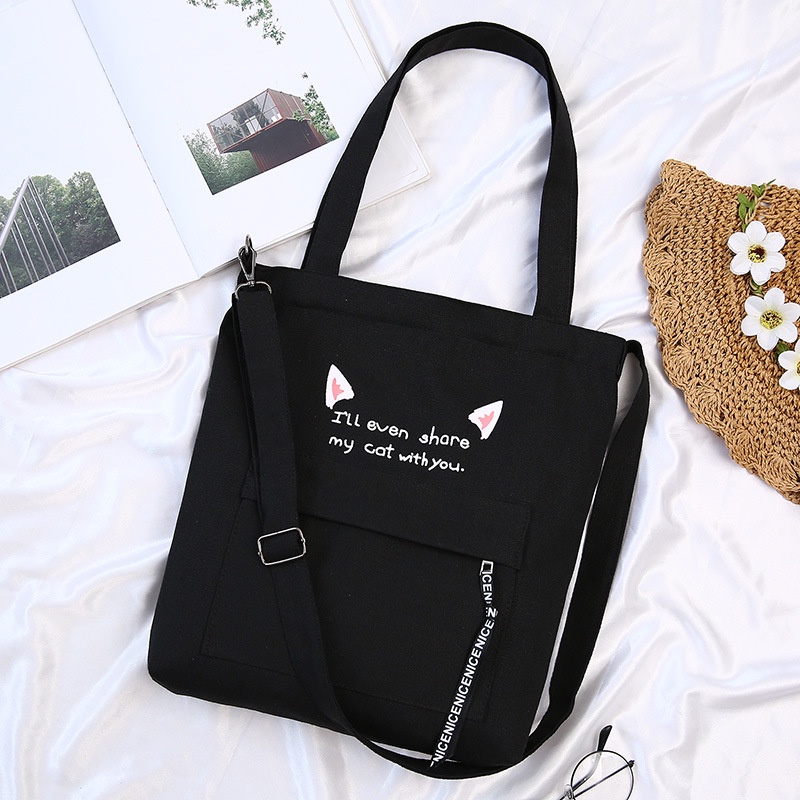 Túi Vải Canvas Đeo Vai Sức Chứa Lớn Thiết Kế Đơn Giản Thời Trang Cho Nữ