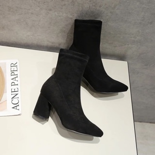 Boots cao cổ da lộn (GÓT ĐEN + GÓT BẠC) ẢNH THẬT