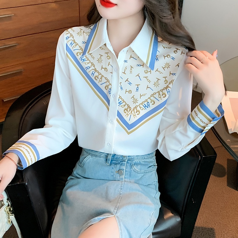 Áo Sơ Mi Chiffon Dáng Suông In Họa Tiết Màu Tương Phản Thời Trang Xuân Thu Cho Nữ