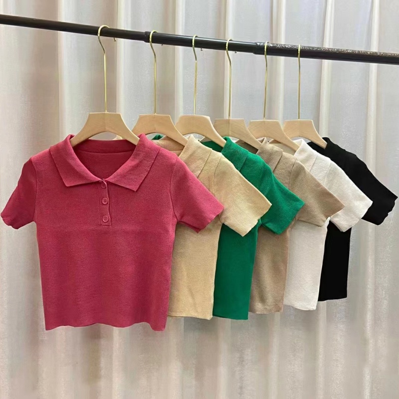 Áo polo NZN dệt kim ngắn tay phối cổ lật thời trang mùa hè cho nữ