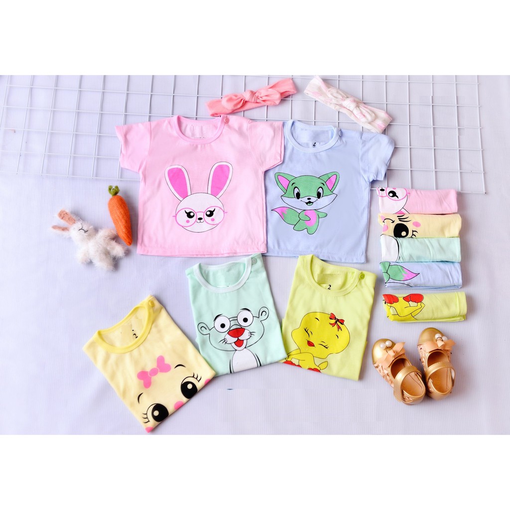 Hàng loại 1: Set 5 bộ dài tay tai thỏ cho bé cotton 2 chiêu 3-14kg