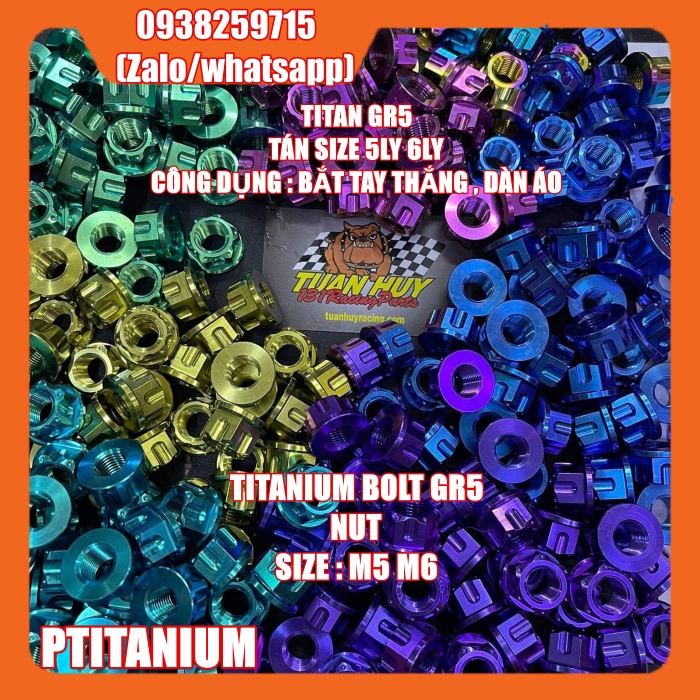 Tán titan gr5 6li hở bắt tay thắng , bình dầu (titanium grade 5 nut m6)