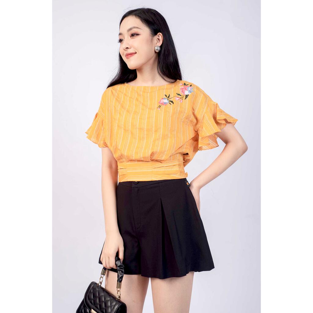 Áo sơ mi cổ tròn, croptop thêu hoa MMOutfit M-AO020321116