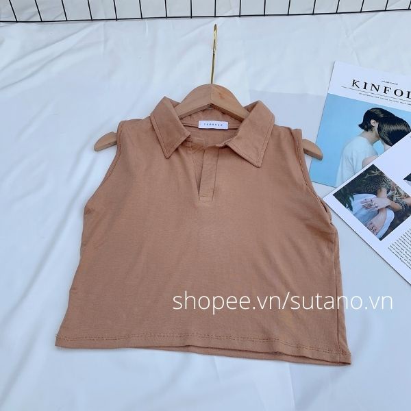 áo polo croptop cổ bẻ không tay chất zip co giãn cao cấp A234 SUTANO