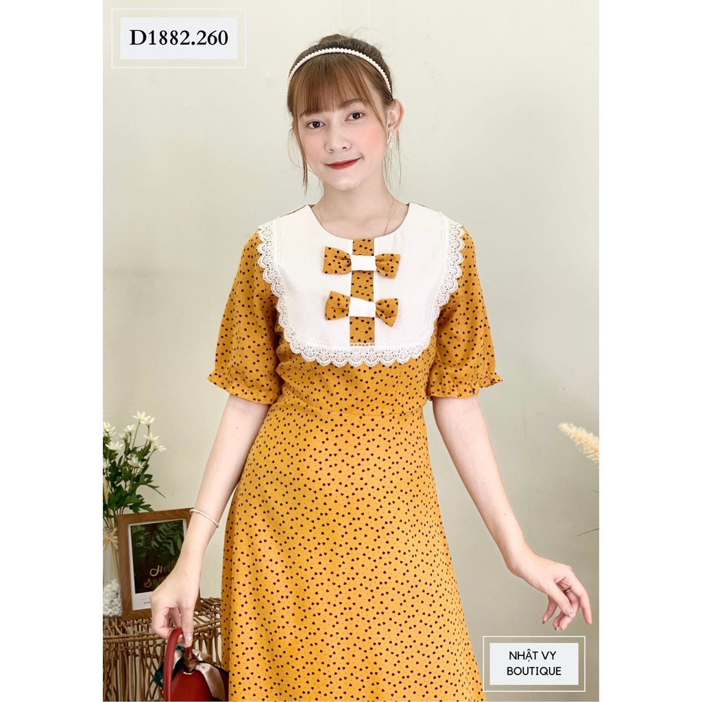 Đầm Nữ NHẬT VY Dự Tiệc Bi Tim Chít Eo Nơ Ngực Chất Mango Màu Vàng, Đỏ - D1882 | BigBuy360 - bigbuy360.vn