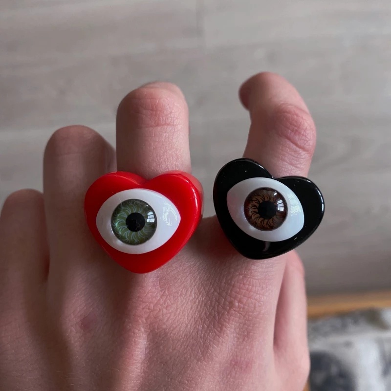 Nhẫn Nhựa Acrylic Hình Trái Tim Mắt Quỷ Nhiều Màu Thời Trang Punk Dành Cho Nam Nữ/Nữ