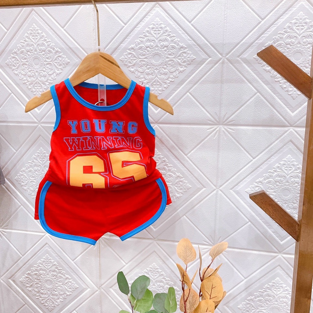 Bộ quần áo ba lỗ thun cotton thoáng mát cho bé trai gái 8-18kg