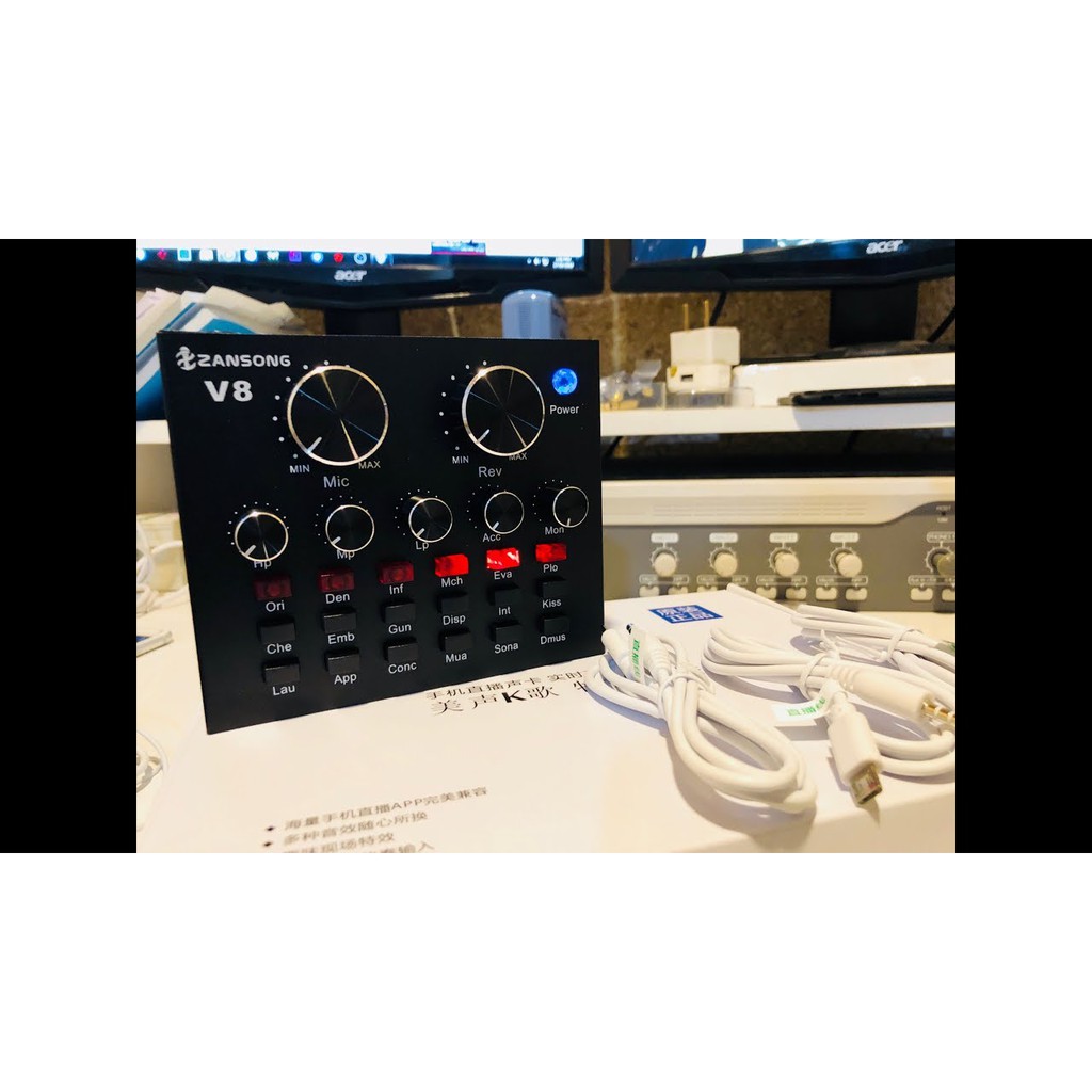 Soundcard thu âm V8 Rẻ Autotune - dùng trong livetream fb,bigo, hát karaoke, thu âm tại nhà - âm thanh chuẩn