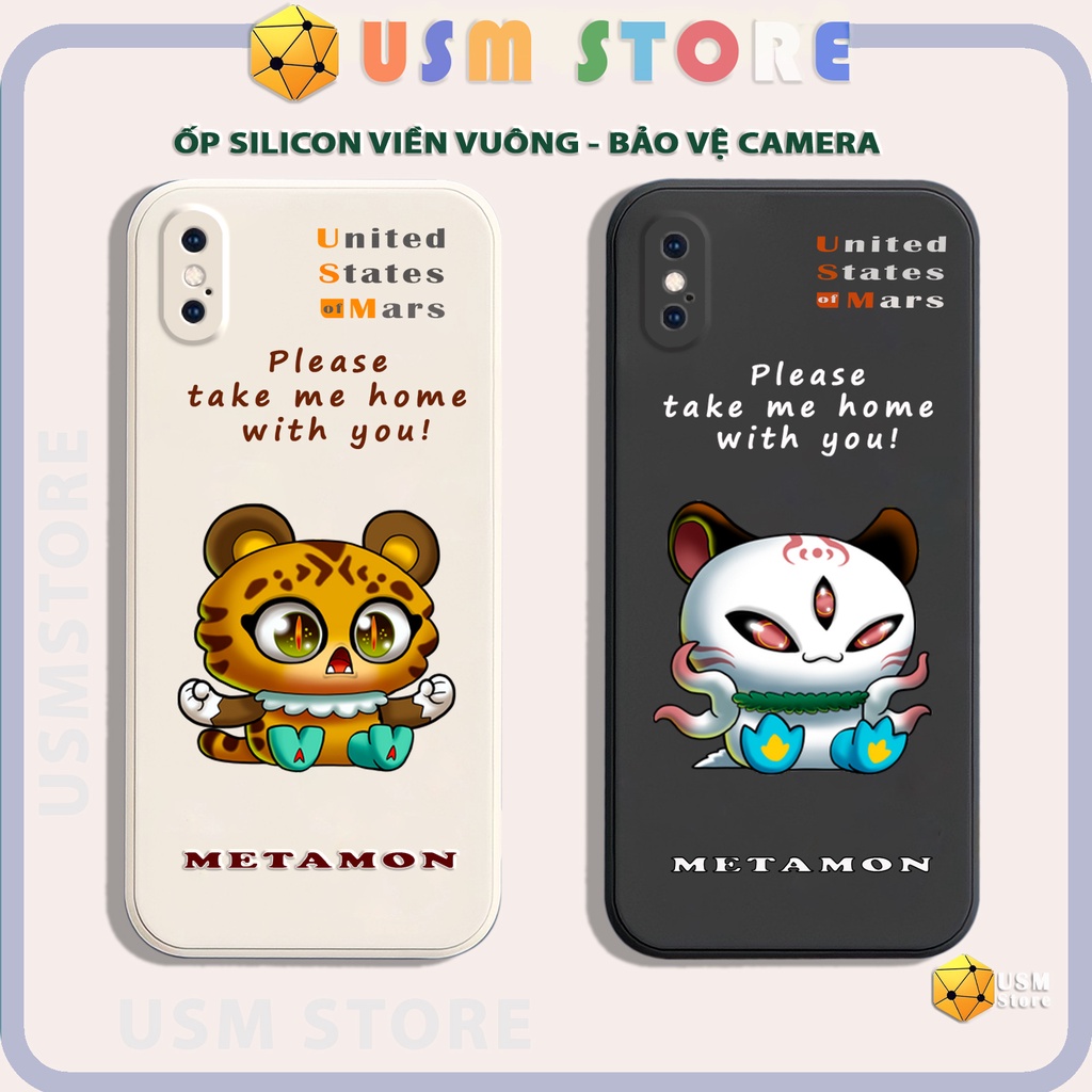Ốp lưng iphone 6/6s/6 plus/7 plus/8plus/X/XR/XS/XSmax viền vuông, có cạnh bảo vệ camera sau, hình Metamon dễ thương
