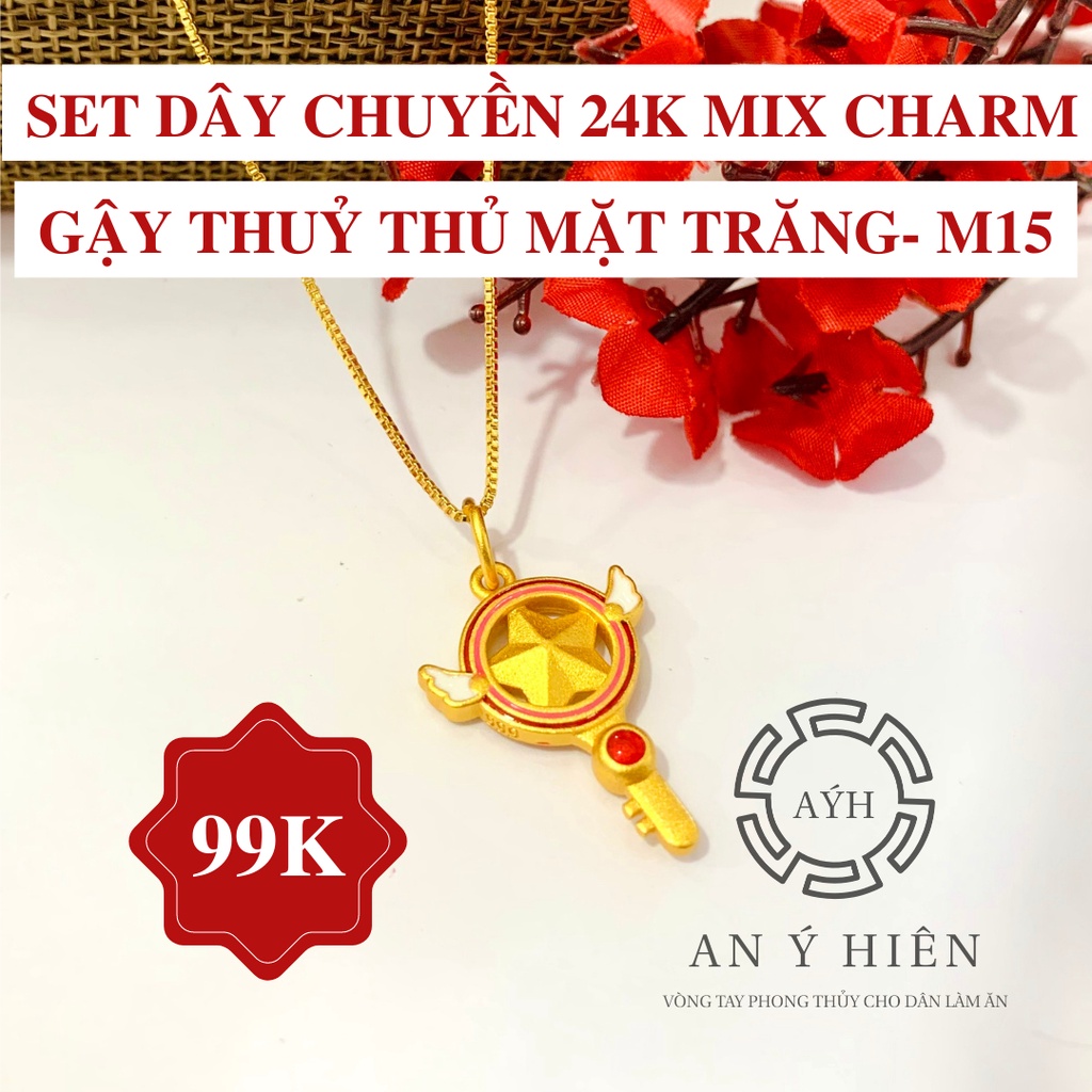 ( COMBO KHUYẾN MÃI) SET Dây chuyền vàng kèm charm GẬY THUỶ THỦ MẶT TRĂ