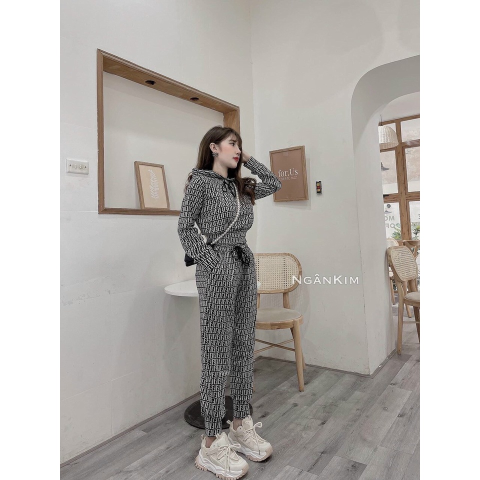 Đồ Bộ Thun Caro Áo Thun Dạng Khoác Tay Dài Có Nón Kèm Dây Rút Kết Hợp Quần Dài Thể Thao TTSA1799