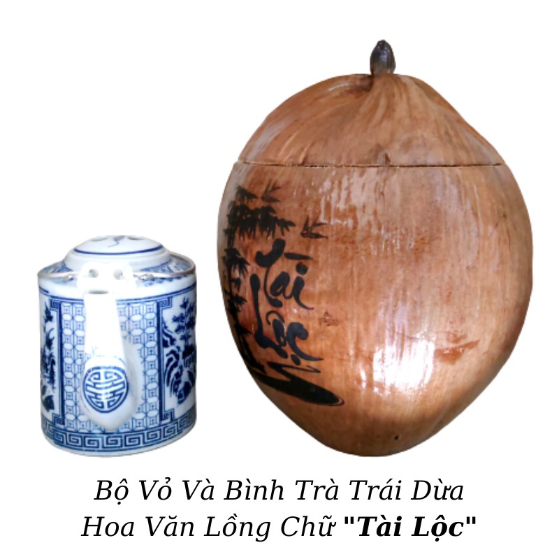 Vỏ Giữ Ấm Bình Trà Trái Dừa Hoa Văn Lồng Chữ "Tài Lộc" - Bình Trà 500 - 1000ml