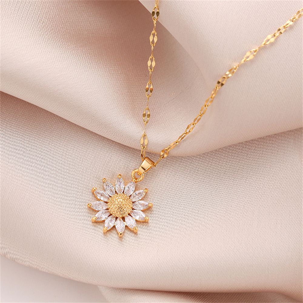 Vòng Cổ Choker Hình Hoa Hướng Dương Bằng Thép Titan Đính Đá Zircon Sang Trọng Phong Cách Boho Thời Trang|Mặt Dây Chuyền