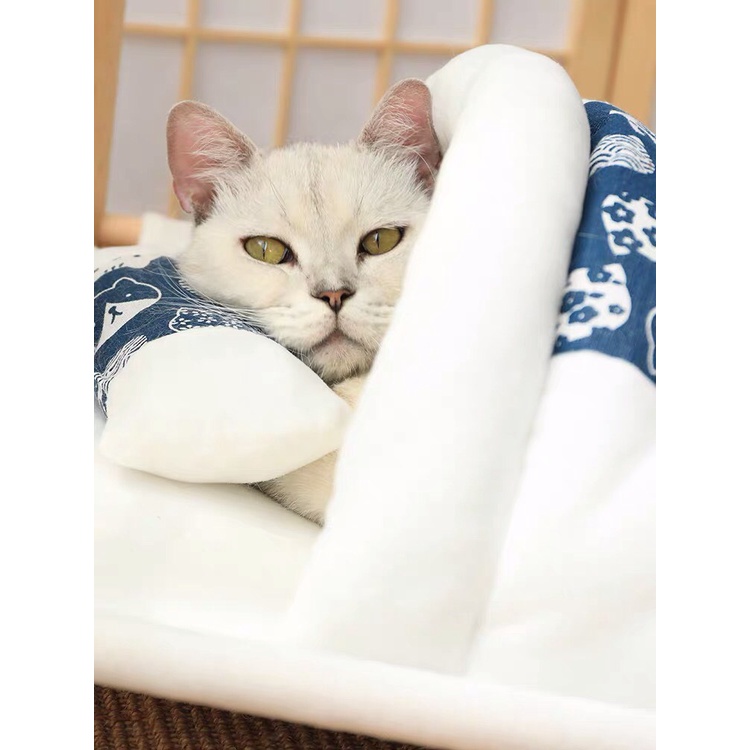 [Giặt được máy giặt]Ổ đệm mèo size lớn hình chiếc giường ngủ kèm bóng chơi giảm stress