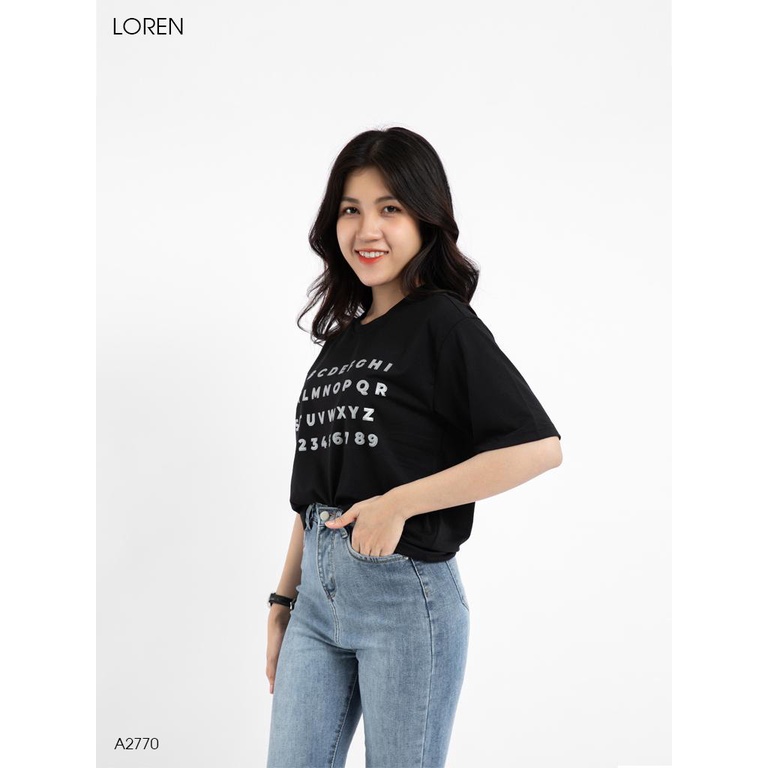 Áo thun nữ LOREN in chữ đen A2770