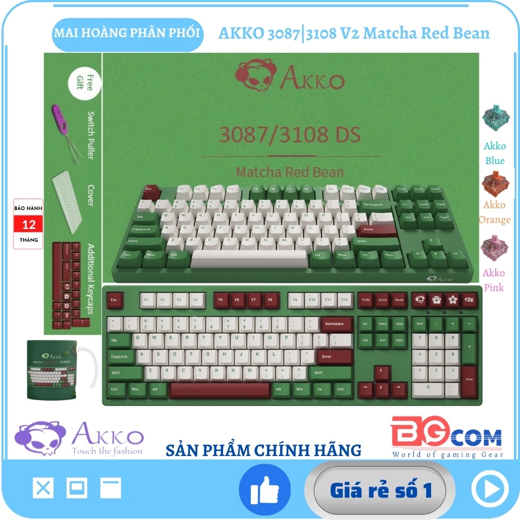 [Chính hãng] Bàn phím cơ AKKO 3087|3108 V2 Matcha Red Bean |Akko Switch V2 (Blue| Orange| Pink) - Mai Hoàng phân phối