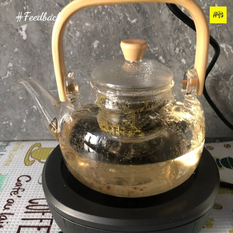 Ấm trà, ấm trà thủy tinh chịu nhiệt cao cấp có lõi lọc thủy tinh và quai cầm bằng tre chống mốc dung tích 900ml