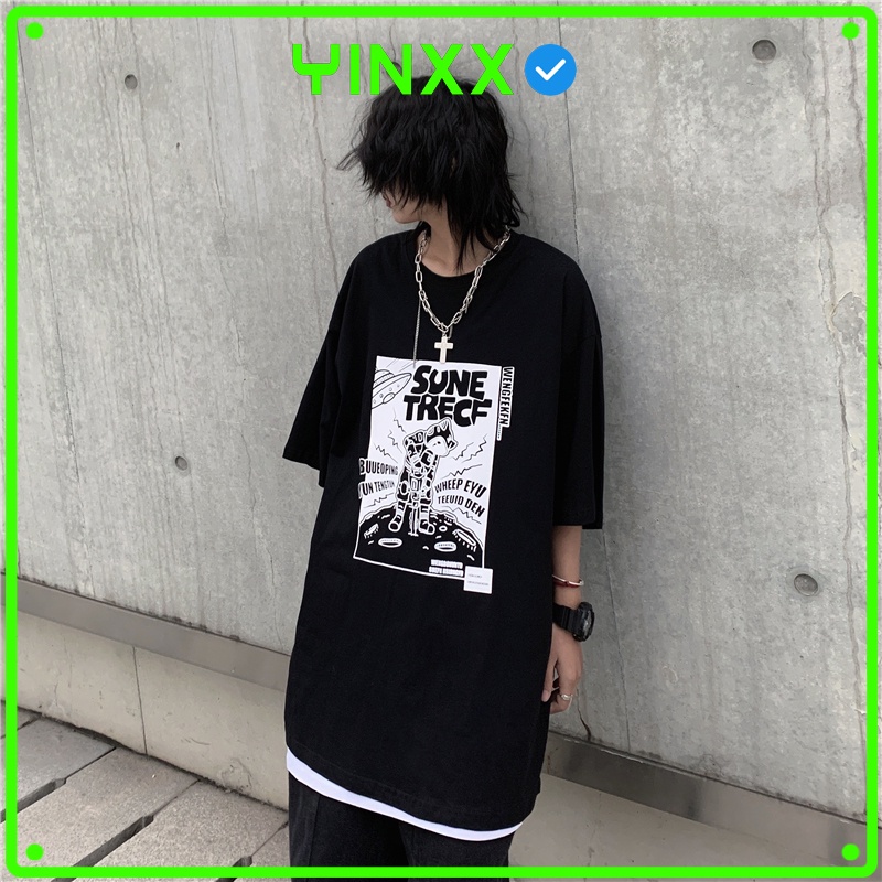 Áo thun nam form rộng tay lỡ Yinxx, áo phông unisex oversize màu đen ATL267