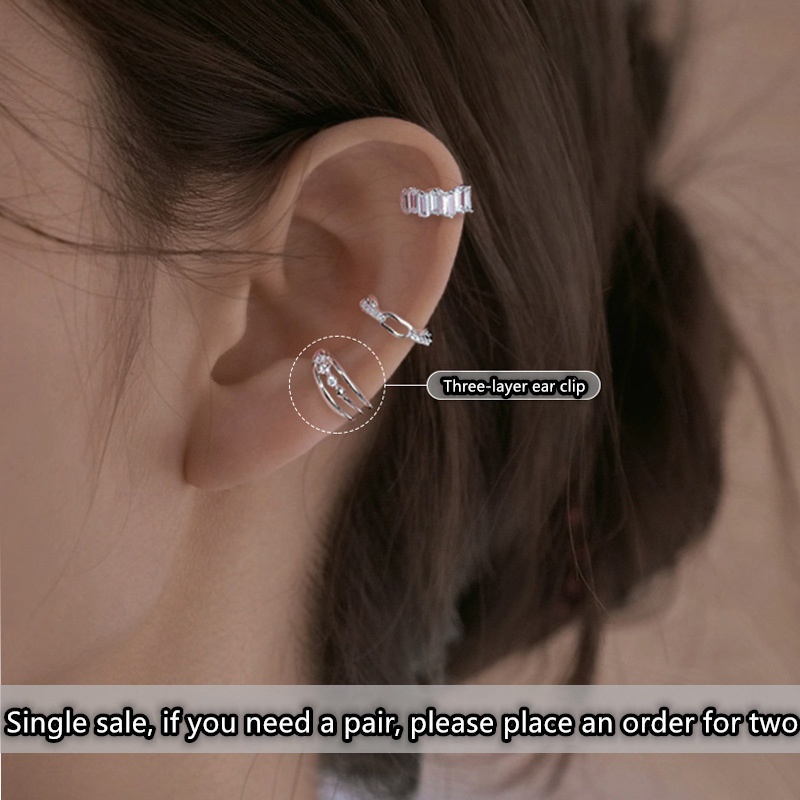 Khuyên Tai Dạng Kẹp S925 Không Cần Xỏ Lỗ Kiểu Dáng Hình Học Đính Đá Zircon Hình Học Dành Cho Nữ