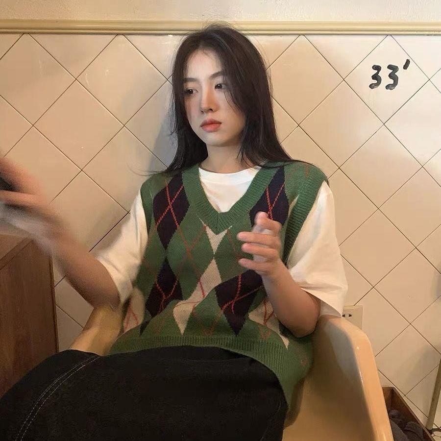 Áo len không tay cổ chữ V dáng rộng thời trang xuân hè 2021 dành cho nữ